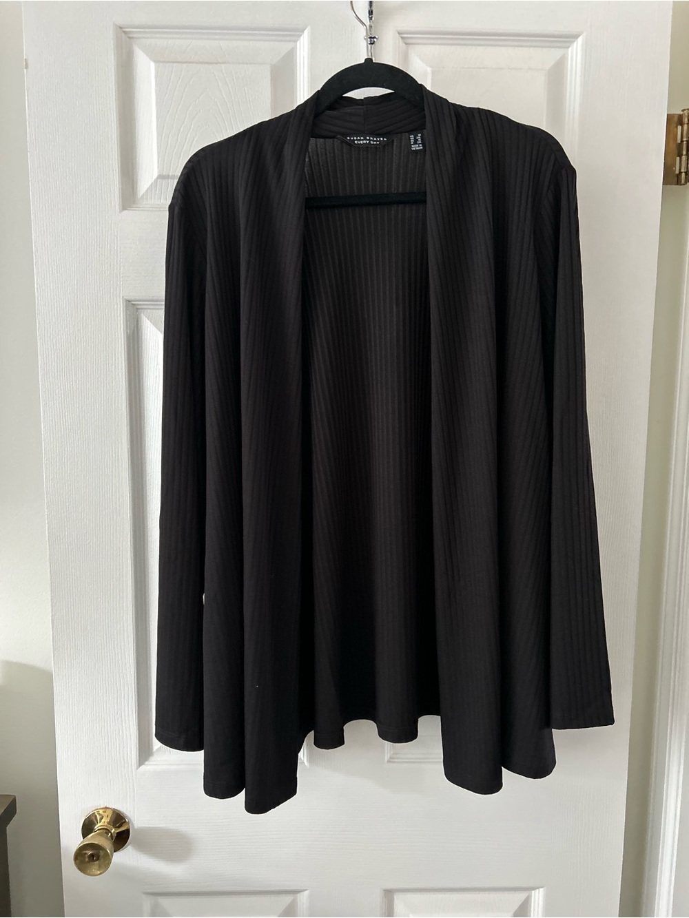 Susan Graver Black Ribbed Open-Front Cardigan Jacket